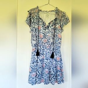 Francesca's Blue Rain Floral Tassle Mini Dress Size L NWT